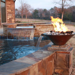 fire and water features with rounded spa